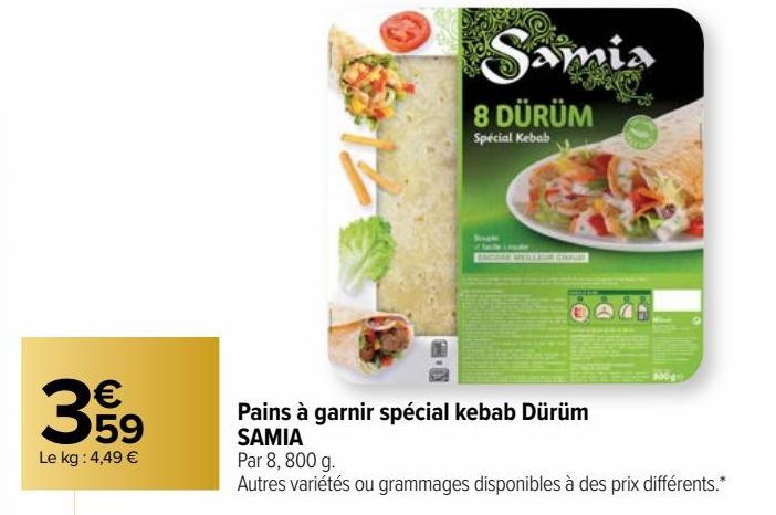 PAINS A GARNIR SPECIAL KEBAB DURUM SAMIA