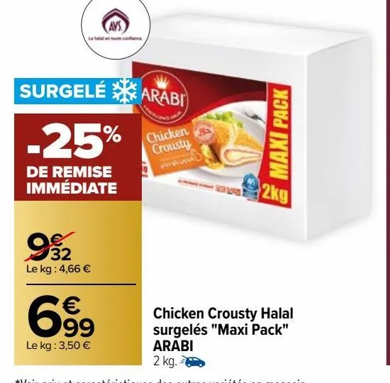 chicken crousty halal surgeles "maxi pack" arabi