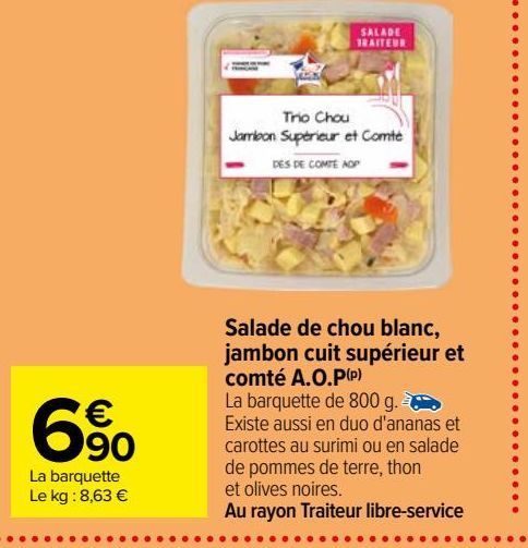 Salade de chou blanc, jambon cuit supérieur et comté A.O.P