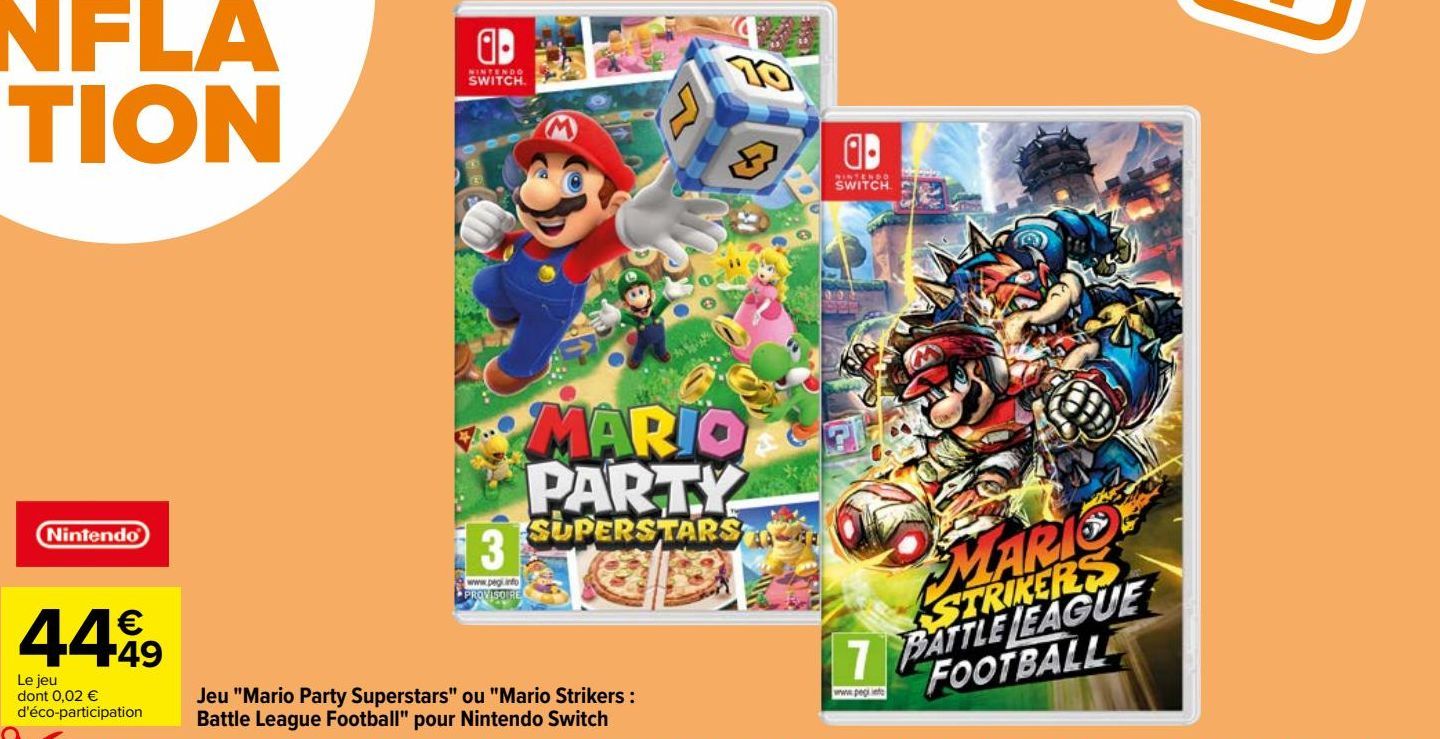 Jeu "Mario Party Superstars" ou "Mario Strikers : Battle League Football" pour Nintendo Switch
