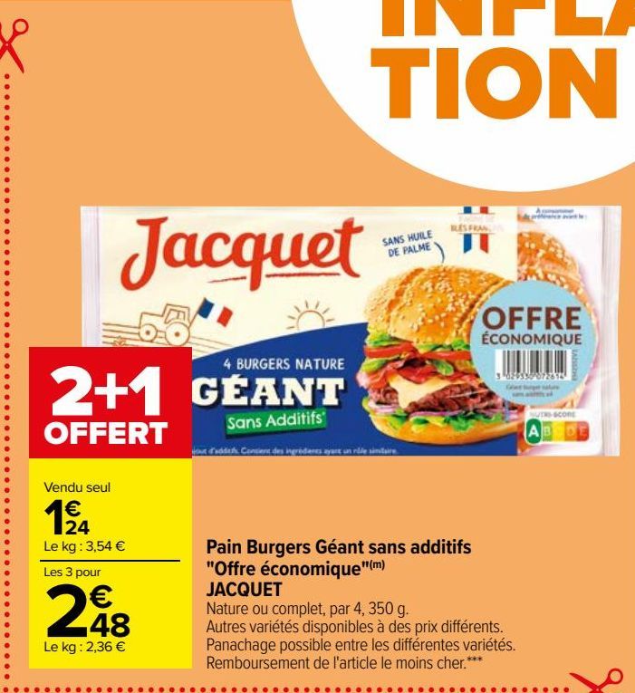 Pain Burgers Géant sans additifs "Offre économique" JACQUET