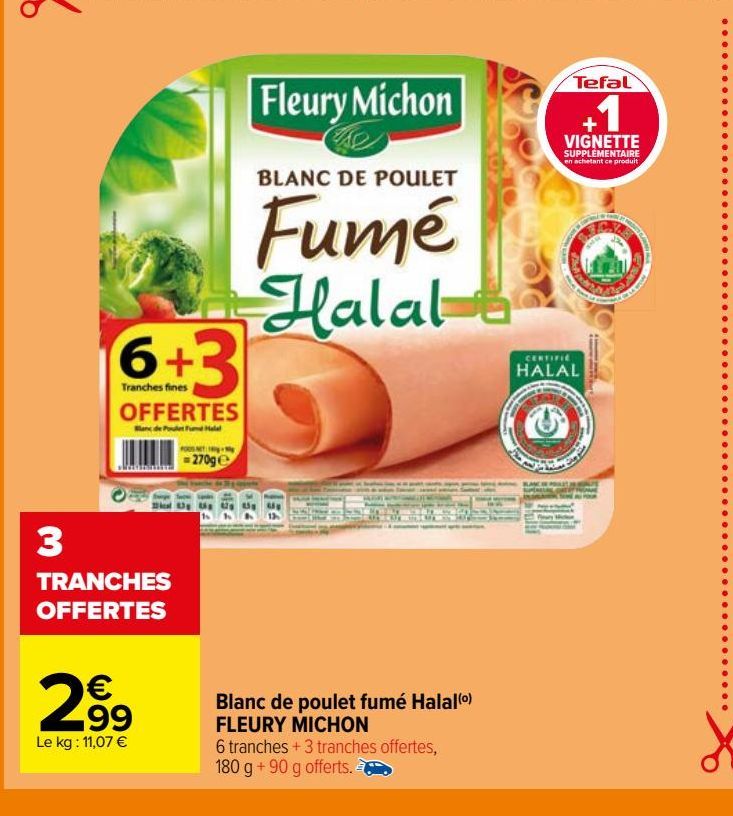 Blanc de poulet fumé Halal FLEURY MICHON