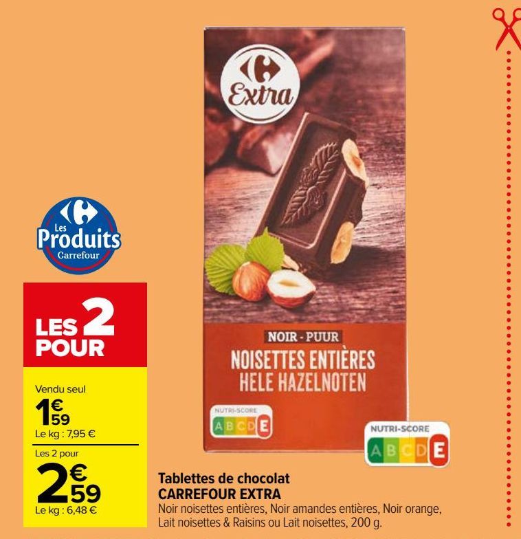 Tablettes de chocolat CARREFOUR EXTRA