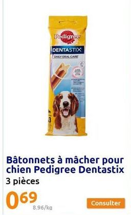 Pedigree DENTASTIX  DAILY ORAL CARE  Bâtonnets à mâcher pour chien Pedigree Dentastix 3 pièces  069  8.96/ka  Consulter 