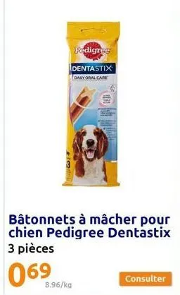 pedigree dentastix  daily oral care  bâtonnets à mâcher pour chien pedigree dentastix 3 pièces  069  8.96/ka  consulter 