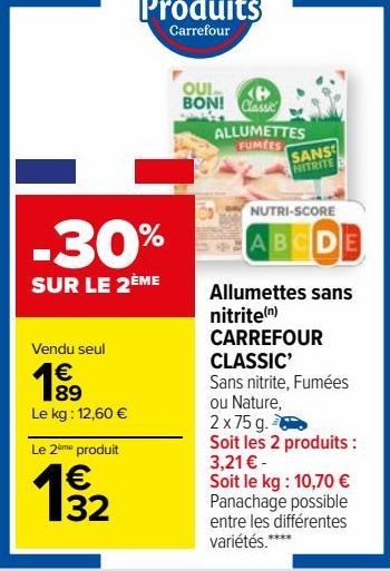 Allumettes sans nitrite CARREFOUR CLASSIC’