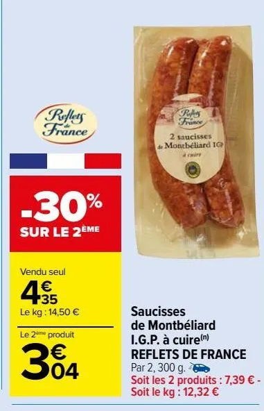 saucisses de montbéliard i.g.p. à cuire reflets de france