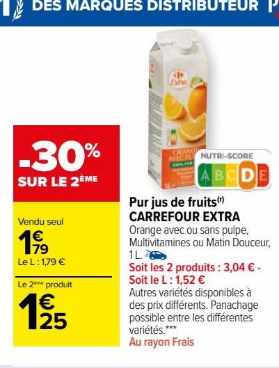 Pur jus de fruits CARREFOUR EXTRA