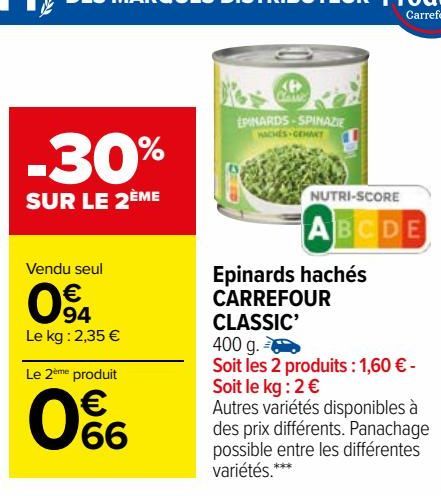 Epinards hachés CARREFOUR CLASSIC’