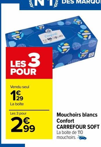 Mouchoirs blancs Confort CARREFOUR SOFT