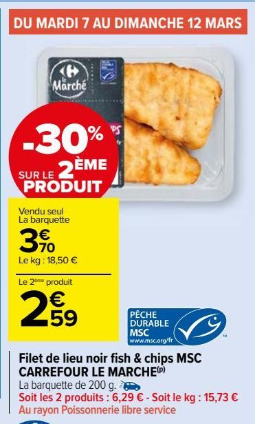 Filet de lieu noir fish & chips MSC CARREFOUR LE MARCHE