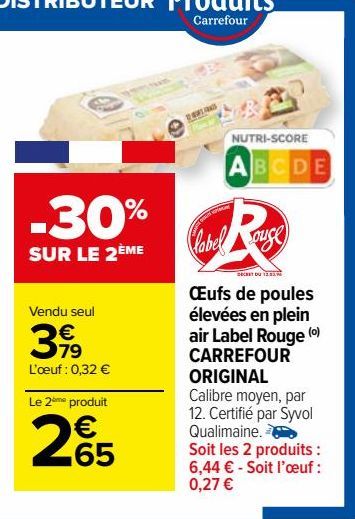 Œufs de poules élevées en plein air Label Rouge CARREFOUR ORIGINAL