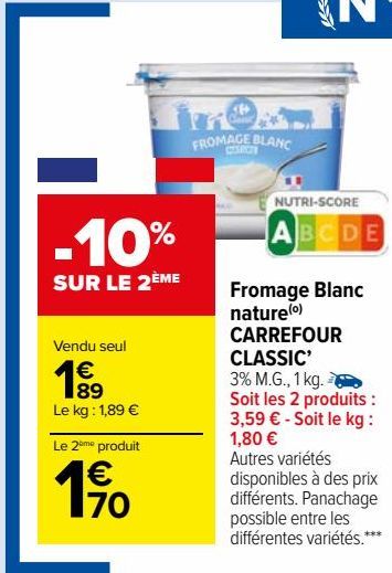 Fromage Blanc nature CARREFOUR CLASSIC’
