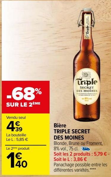Bière TRIPLE SECRET DES MOINES