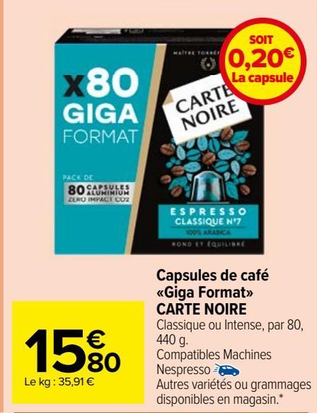 Capsules de café «Giga Format» CARTE NOIRE