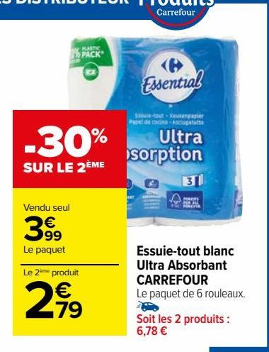 Essuie-tout blanc Ultra Absorbant CARREFOUR