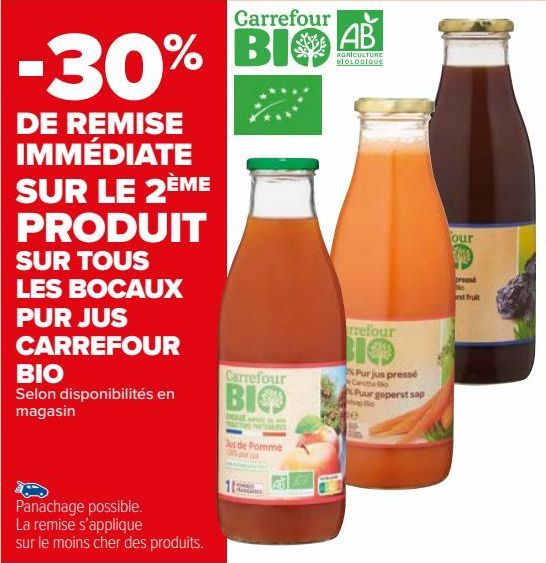 TOUS LES BOCAUX PUR JUS CARREFOUR BIO