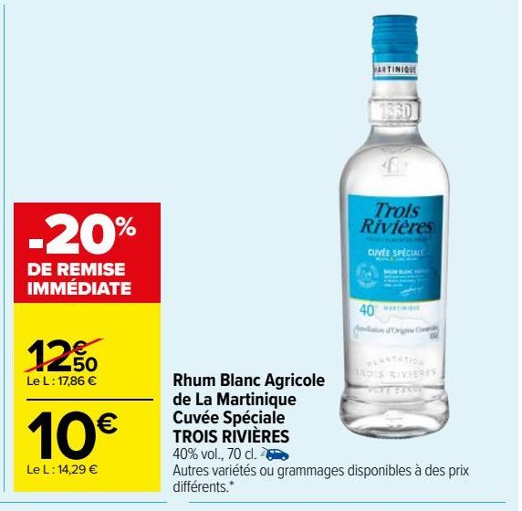 Rhum Blanc Agricole de La Martinique Cuvée Spéciale TROIS RIVIÈRES