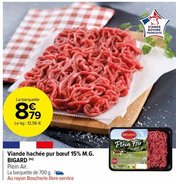 Viande hachée pur bœuf 15% M.G. BIGARD 