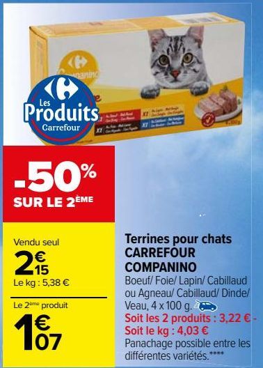 Terrines pour chats CARREFOUR COMPANINO