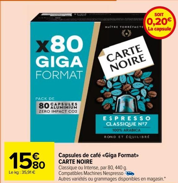 Capsules de café «Giga Format» CARTE NOIRE