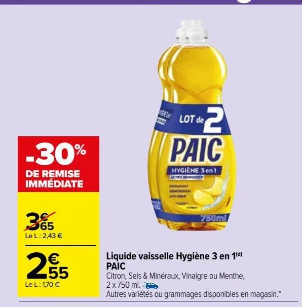 Promo Liquide vaisselle() PAIC chez Carrefour Drive