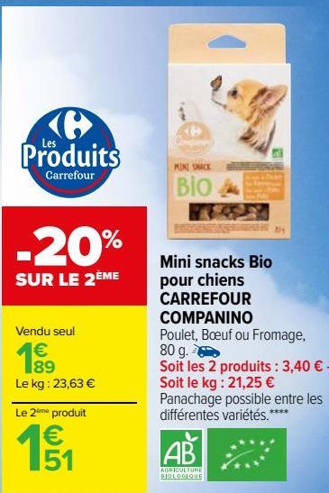 Mini snacks Bio pour chiens CARREFOUR COMPANINO