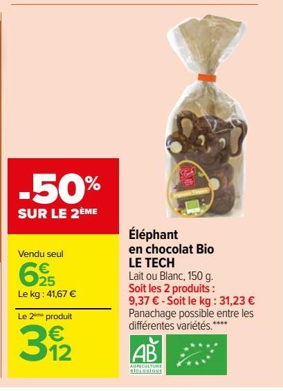 Éléphant en chocolat Bio LE TECH