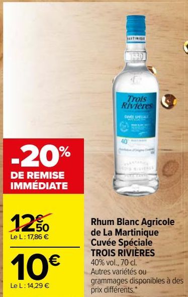 Rhum Blanc Agricole de La Martinique Cuvée Spéciale TROIS RIVIÈRES