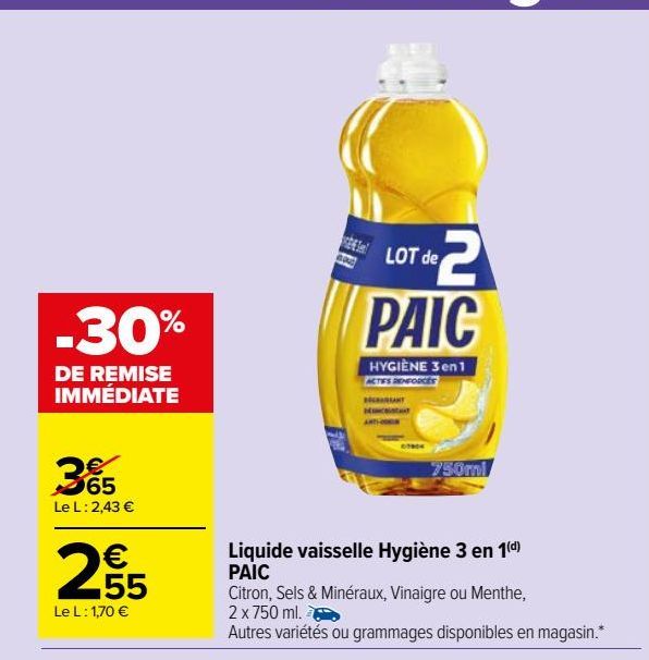 Liquide vaisselle Hygiène 3 en 1 PAIC