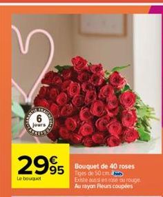 jours  2995 Bouquet de 40 roses  Le bouquet  de 50 cm. Existe aussi en rose ou rouge Au rayon Fleurs coupées  