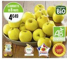 LA BARQUETTE DE 8 FRUITS  4€49  10  Vergers  POMMES  DE FRANCE  AB  AGRICULTURE BIOLOGIQUE 