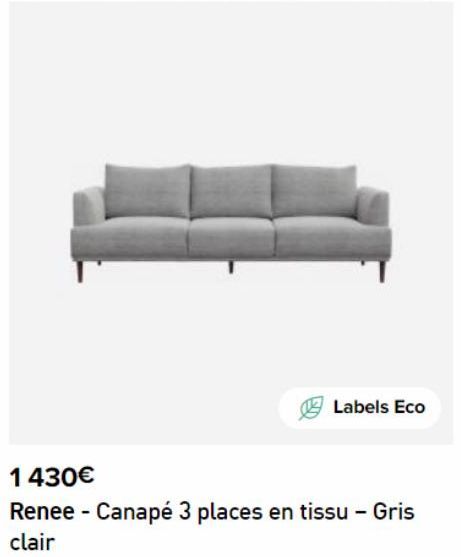 Labels Eco  1430€  Renee - Canapé 3 places en tissu - Gris clair 