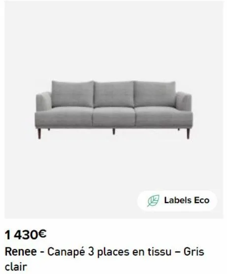 labels eco  1430€  renee - canapé 3 places en tissu - gris clair 