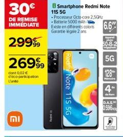 וח  BE NOWN  Redmi Note 11S 5G  Smartphone Redmi Note 115 5G  Processeur Octo-core 2,5GHz -Batterie 5000 mAh  Existe en différents coloris 6.6"  Garantie légale 2 ans  DAS  0596 