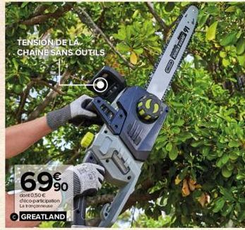 69%  dont 0,50 € deco-participation La tronçonneuse  GREATLAND  TENSION DE LA CHAINE SANS OUTILS  16 