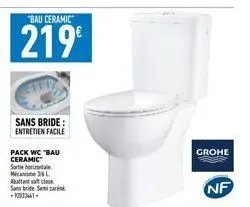 "bau ceramic  219⁰  sans bride : entretien facile  pack wc "bau ceramic  sortie horizontale mica 36 l abatants cl sans bride. semi car  grohe  nf 