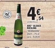 Etus  LA BOUTEILLE  AOC* ALSACE RIESLING "REBMANN" 2021-75 cl Le L: 6,05€  ,54 