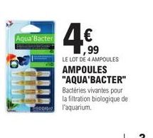 Aqua Bacter  4€  ,99  LE LOT DE 4 AMPOULES AMPOULES "AQUA'BACTER" Bactéries vivantes pour la filtration biologique de  BODI l'aquarium. 