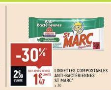 Anti Bactériennes  -30%  209  L'UNITÉ  MARC  Japanis 1962  SOT APRES REMISE LINGETTES COMPOSTABLES UNITE ANTI-BACTÉRIENNES ST MARC  1  x 30 