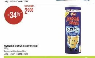 monster munch crazy original 150 g  autres variétés disponibles lekg: 13€87-l'unité: 3€15  vico  ainstal aukci  crazy  original 