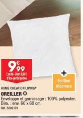 999  L'  HOME CREATION LIVING  OREILLER O  Enveloppe et garnissage: 100% polyester. Dim.: env. 60 x 60 cm. Rat 5009179  Finition  Aloe vera 