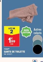 199  Lelet  LOT DE  100%  Autres  2 COTON coloris  TODAY  GANTS DE TOILETTE  AM. 1012271 