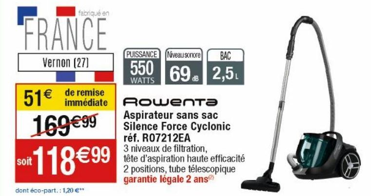 Promo aspirateur sans sac Rowenta Cora 118 99