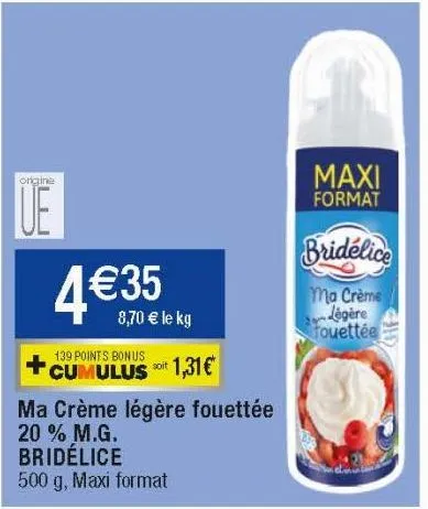 ma crème légère fouettée 20% mg bridélice