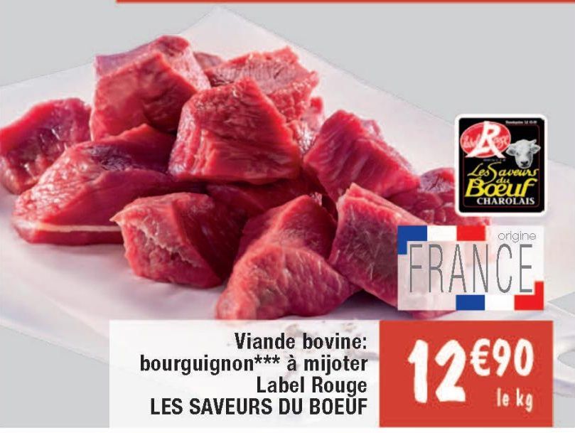 Viande bovine: bourguignon à mijoter Label Rouge