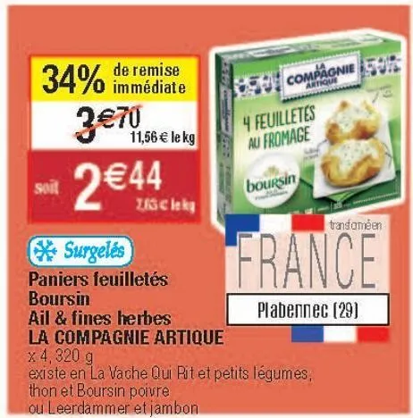 paniers feuilletés boursin ail & fines herbes la compagnie artique