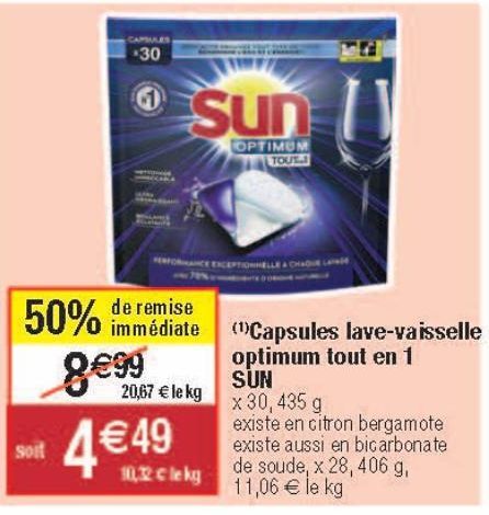 Capsules lave-vaisselle optimum tout en 1 Sun