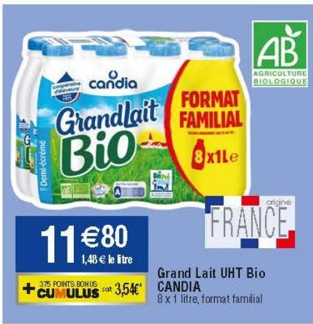 Grand Lait UHT Bio Candia