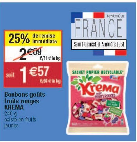 Bonbons goûts fruits rouges Krema